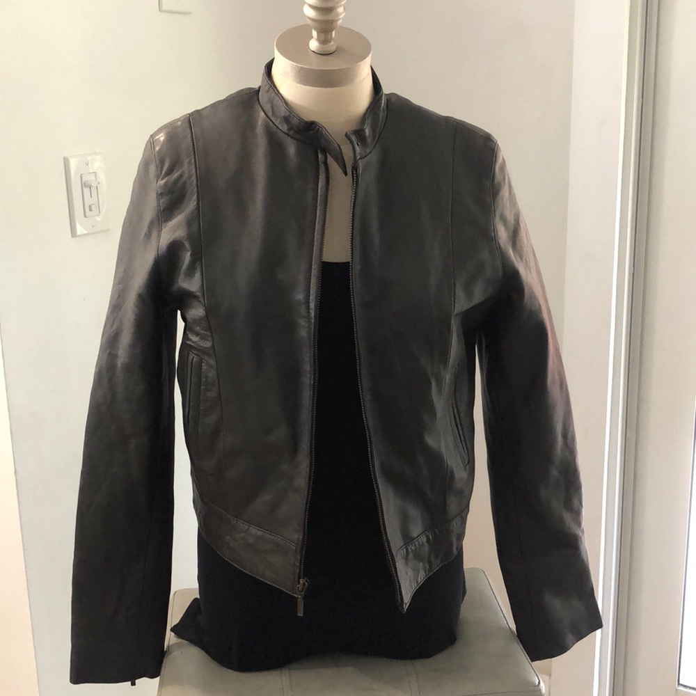 Dark brown raw hide leather jacket size medium